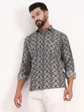 MILLENNIAL MEN Dark Blue Abstract Printed Full Sleeves Shirt