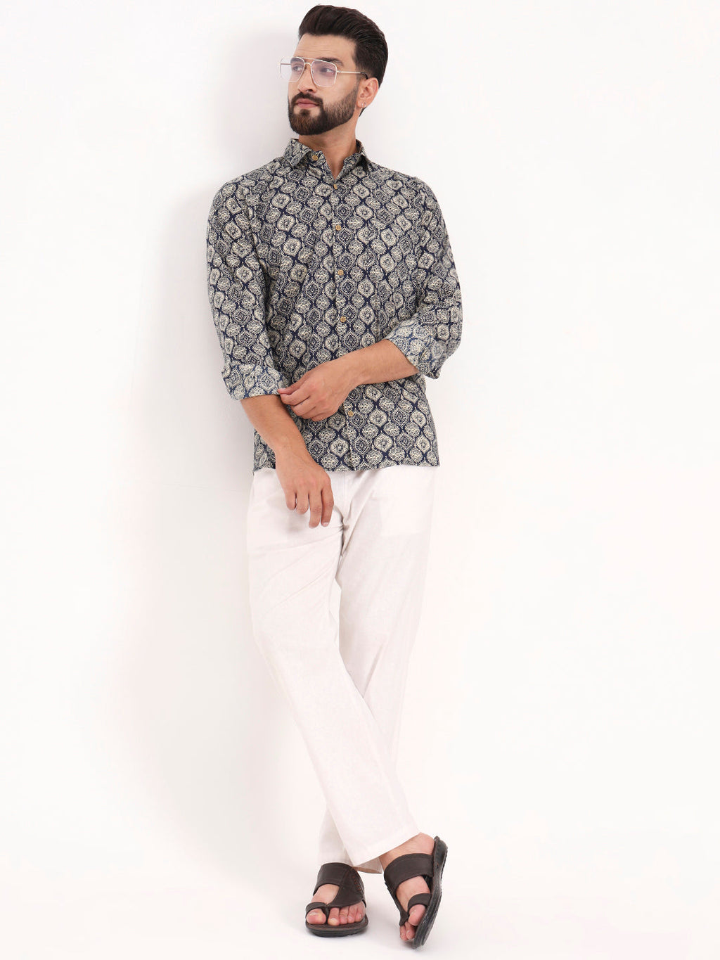 MILLENNIAL MEN Dark Blue Abstract Printed Full Sleeves Shirt