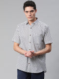 Millennial Men White & Navy Blue  Cotton  Half Sleeve Shirt for Men-MMH0169 - divenaworld.com