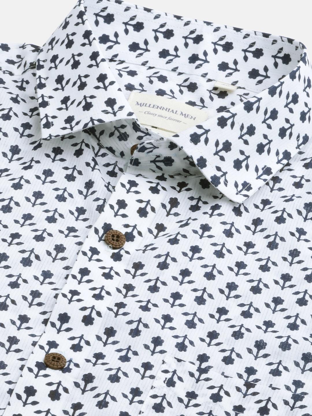 Millennial Men White & Navy Blue  Cotton  Half Sleeve Shirt for Men-MMH0169 - divenaworld.com