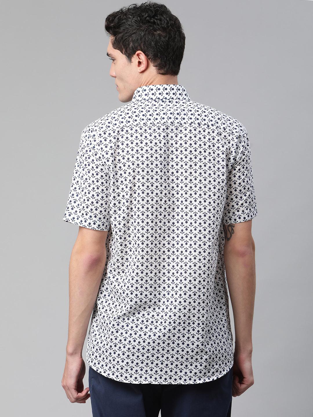 Millennial Men White & Navy Blue  Cotton  Half Sleeve Shirt for Men-MMH0169 - divenaworld.com