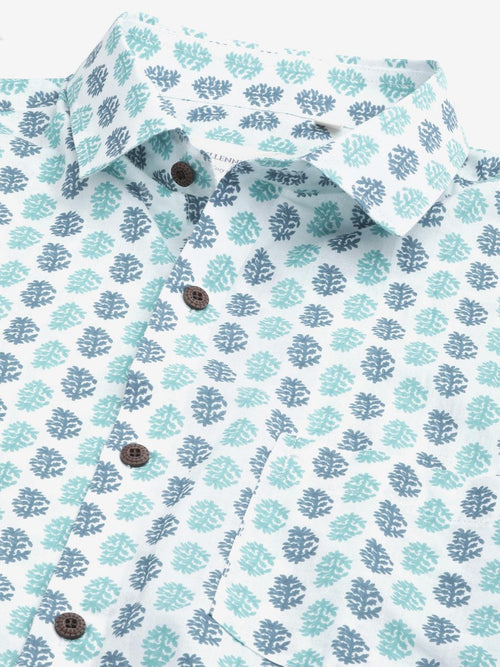 Millennial Men White & Green Cotton  Half Sleeve Shirt for Men-MMH0171 - divenaworld.com