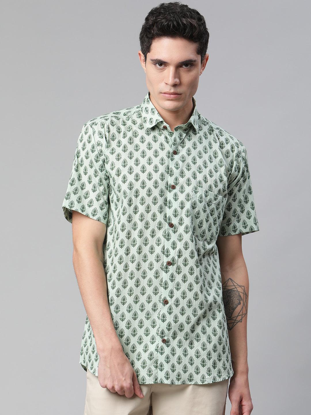 Millennial Men Sea Green  & Green Cotton  Half Sleeve Shirt for Men-MMH0173 - divenaworld.com
