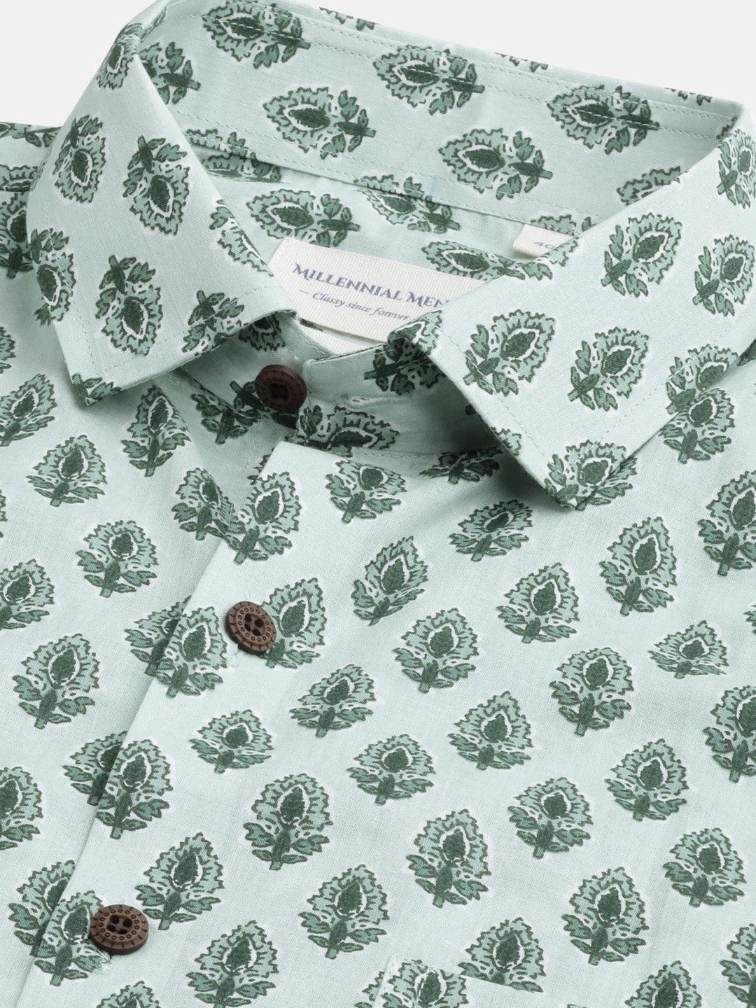 Millennial Men Sea Green  & Green Cotton  Half Sleeve Shirt for Men-MMH0173 - divenaworld.com