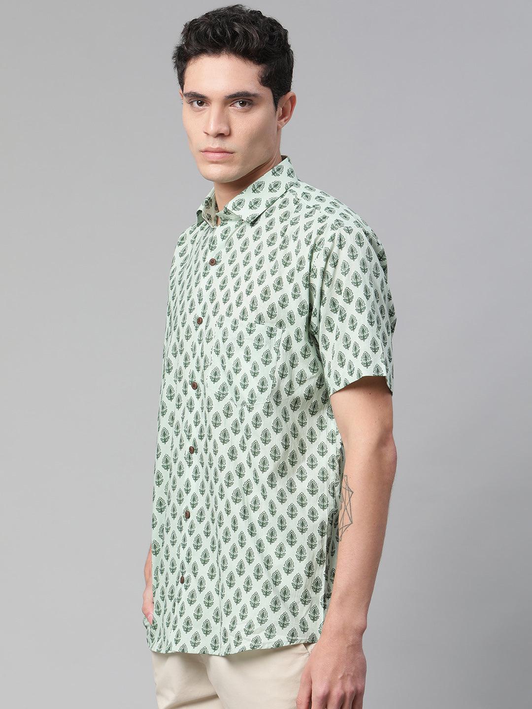Millennial Men Sea Green  & Green Cotton  Half Sleeve Shirt for Men-MMH0173 - divenaworld.com