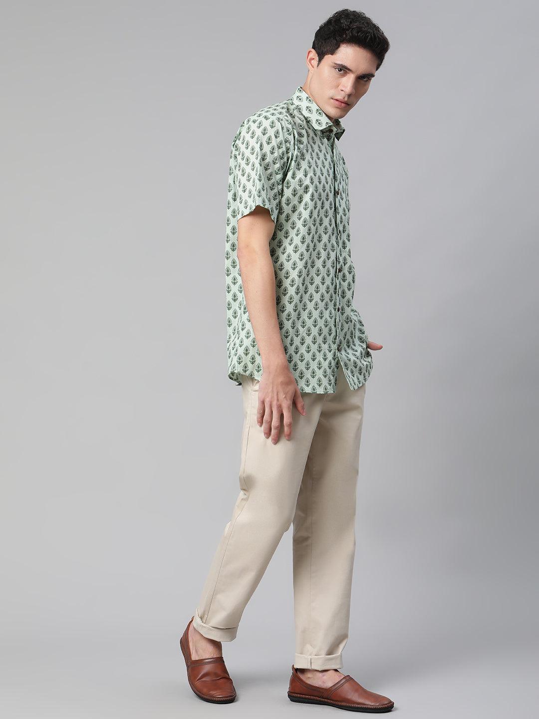 Millennial Men Sea Green  & Green Cotton  Half Sleeve Shirt for Men-MMH0173 - divenaworld.com