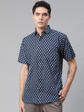 Millennial Men Indigo Blue & White  Cotton  Half Sleeve Shirt for Men-MMH0181 - divenaworld.com