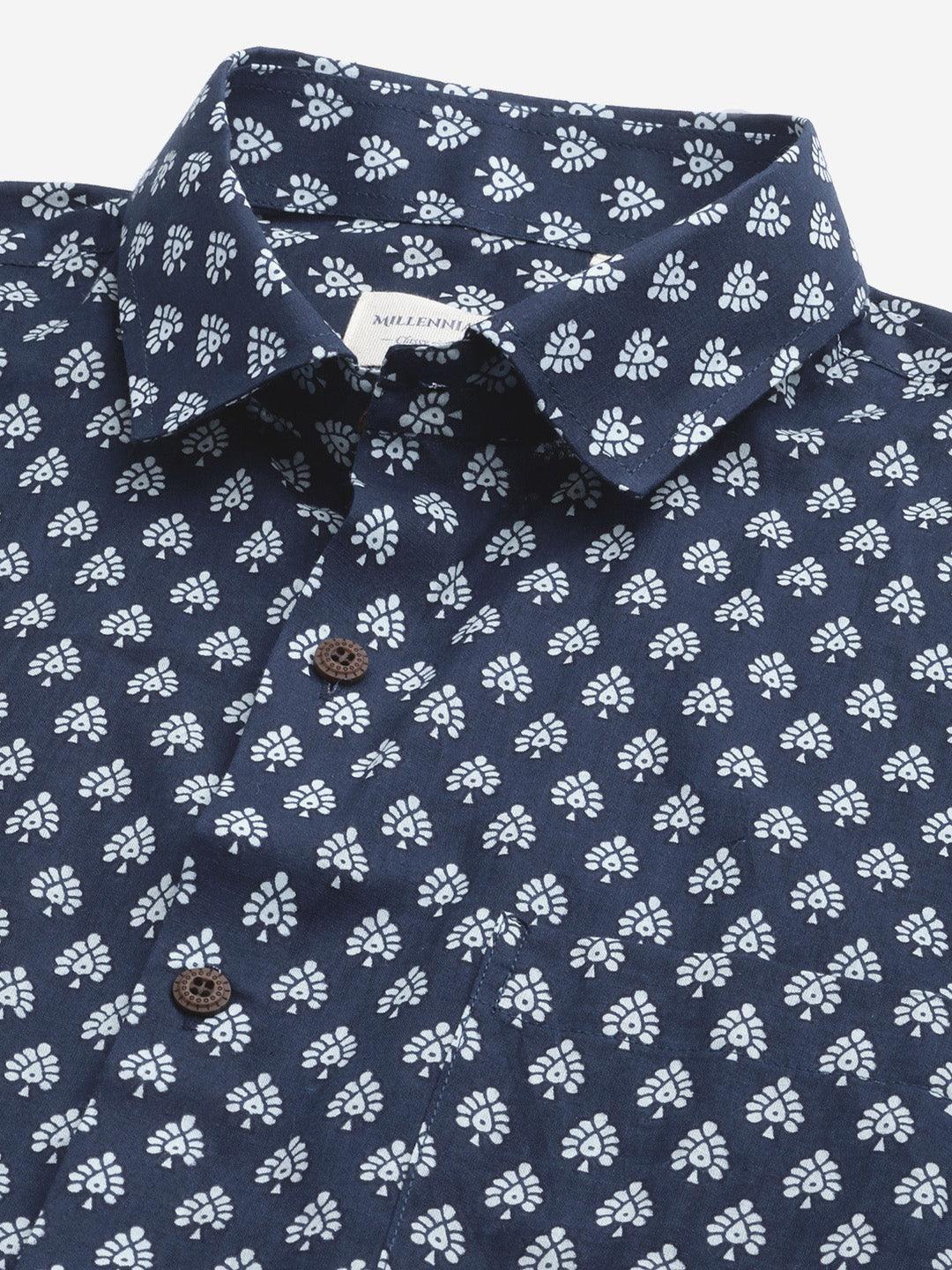 Millennial Men Indigo Blue & White  Cotton  Half Sleeve Shirt for Men-MMH0181 - divenaworld.com