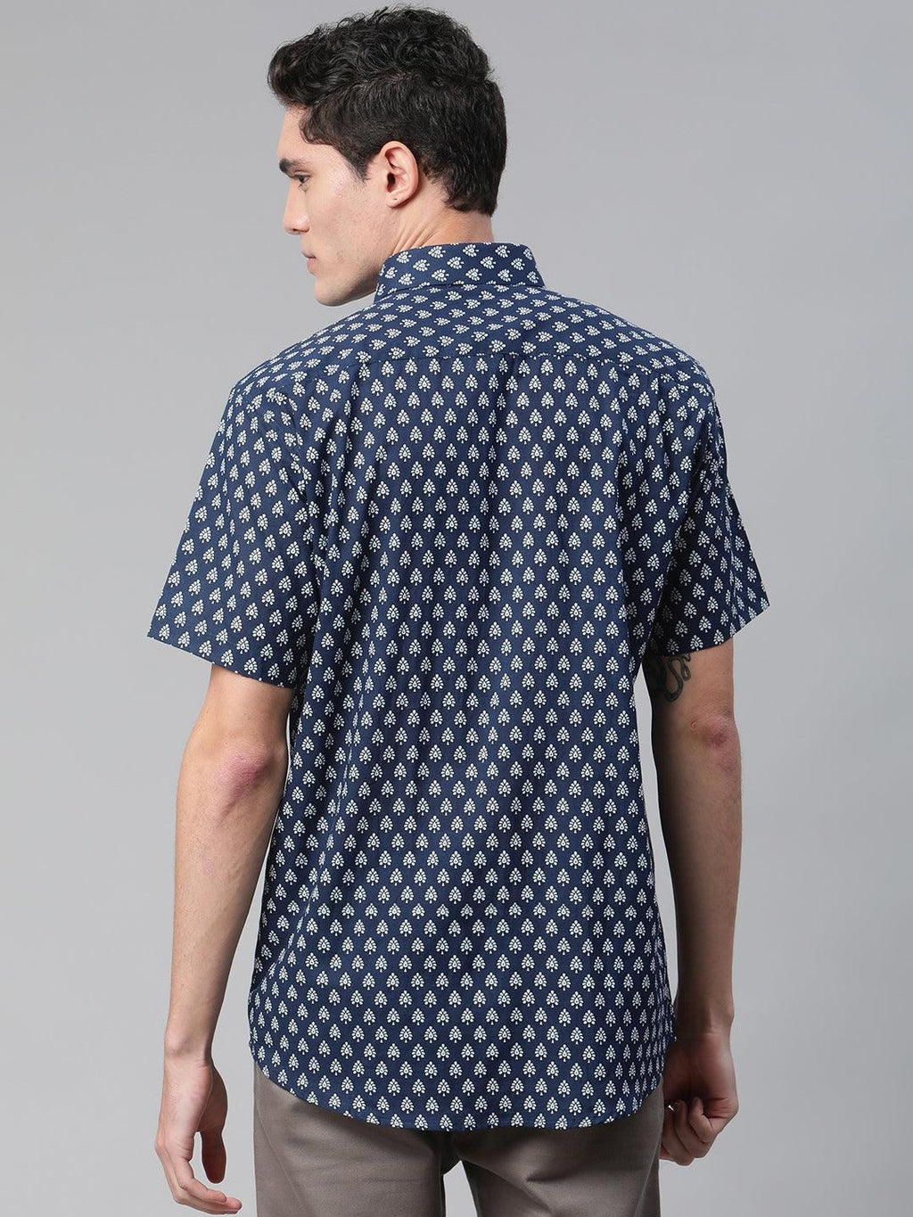 Millennial Men Indigo Blue & White  Cotton  Half Sleeve Shirt for Men-MMH0181 - divenaworld.com