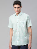 Millennial Men White & Sea Green Cotton  Half Sleeve Shirt for Men-MMH0184 - divenaworld.com