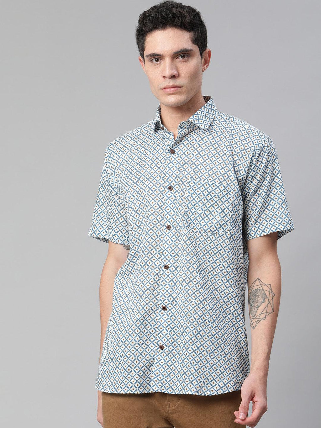Millennial Men White & Blue  Cotton  Half Sleeve Shirt for Men-MMH0185 - divenaworld.com