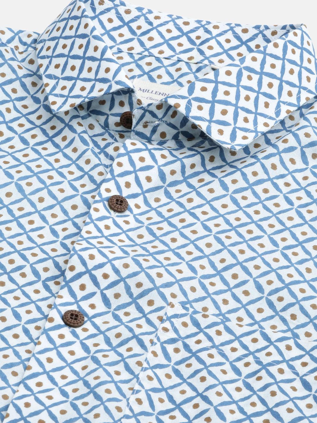 Millennial Men White & Blue  Cotton  Half Sleeve Shirt for Men-MMH0185 - divenaworld.com