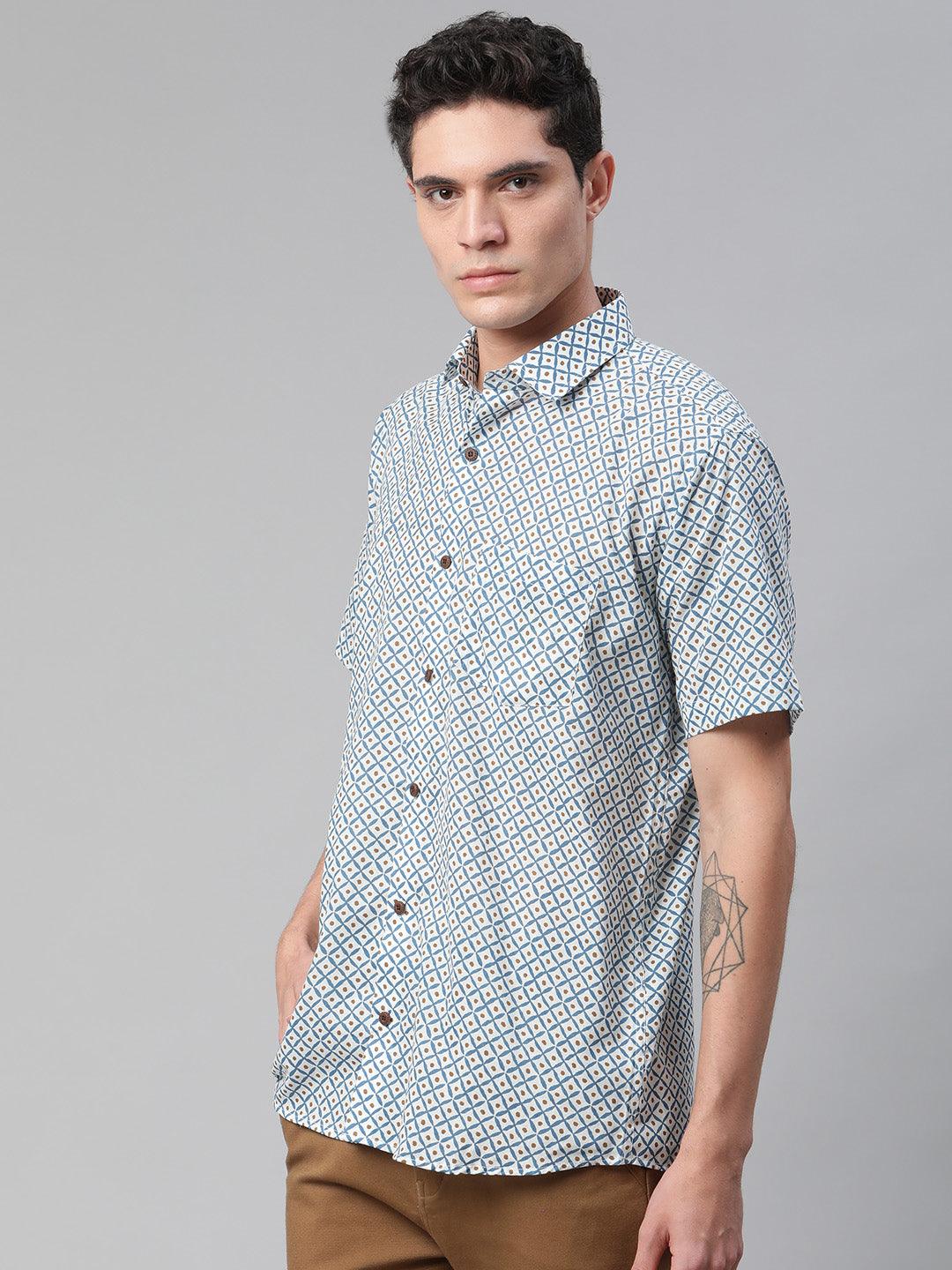 Millennial Men White & Blue  Cotton  Half Sleeve Shirt for Men-MMH0185 - divenaworld.com