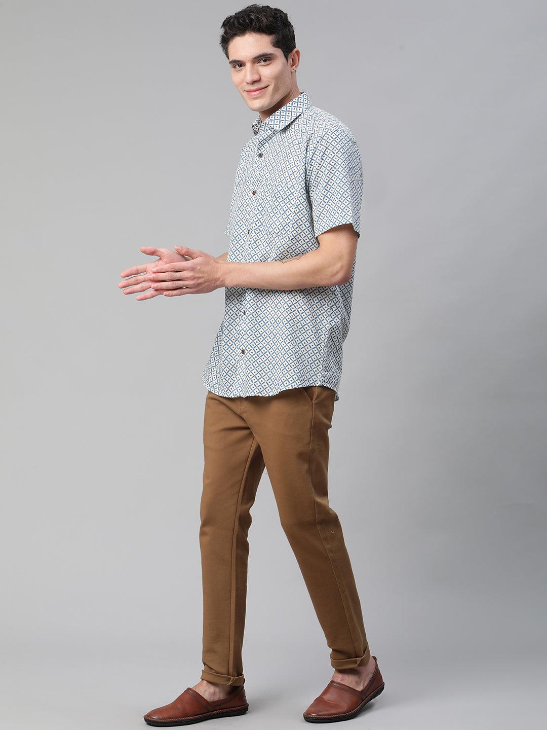 Millennial Men White & Blue  Cotton  Half Sleeve Shirt for Men-MMH0185 - divenaworld.com