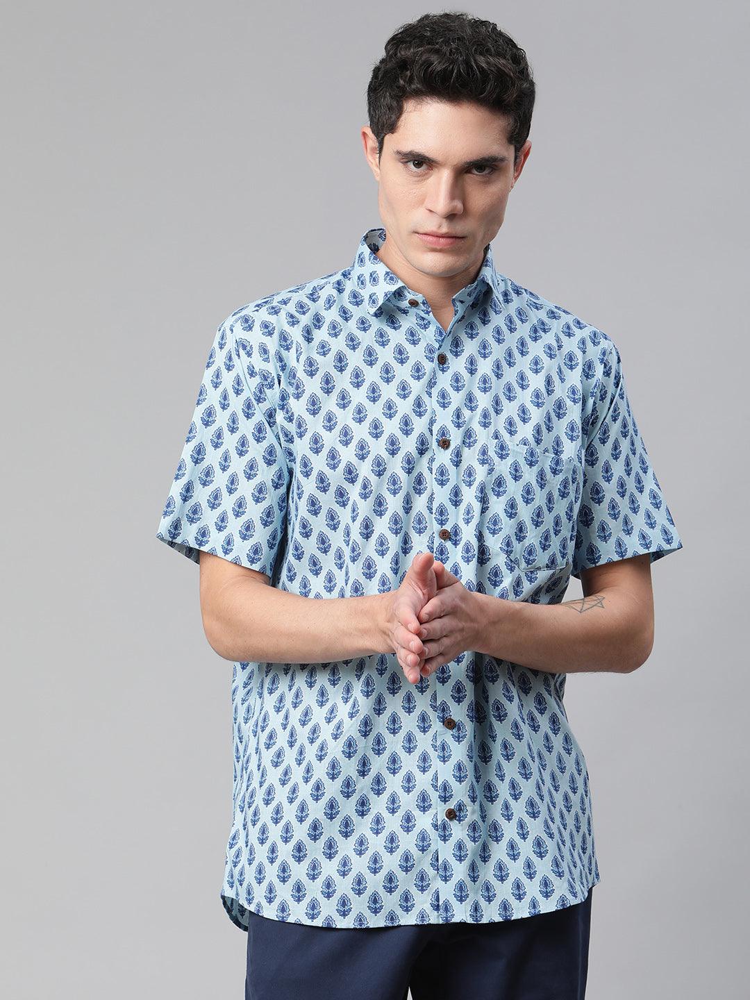 Millennial Men Sky Blue & Blue  Cotton  Half Sleeve Shirt for Men-MMH0186 - divenaworld.com