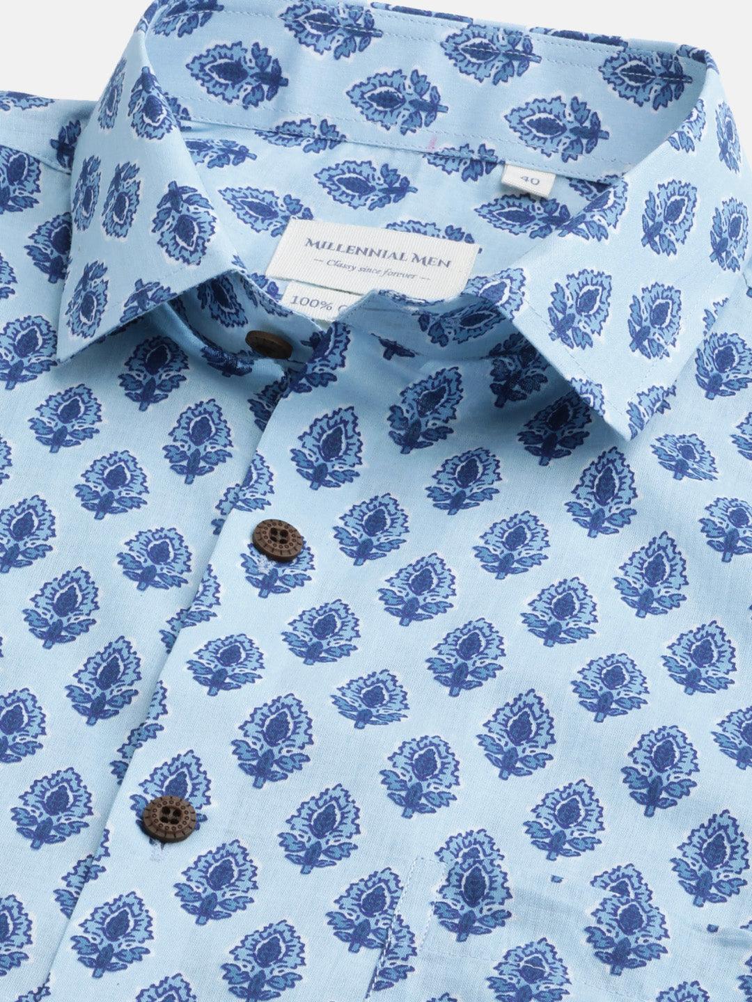 Millennial Men Sky Blue & Blue  Cotton  Half Sleeve Shirt for Men-MMH0186 - divenaworld.com