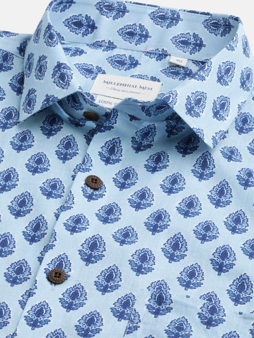 Millennial Men Sky Blue & Blue  Cotton  Half Sleeve Shirt for Men-MMH0186 - divenaworld.com