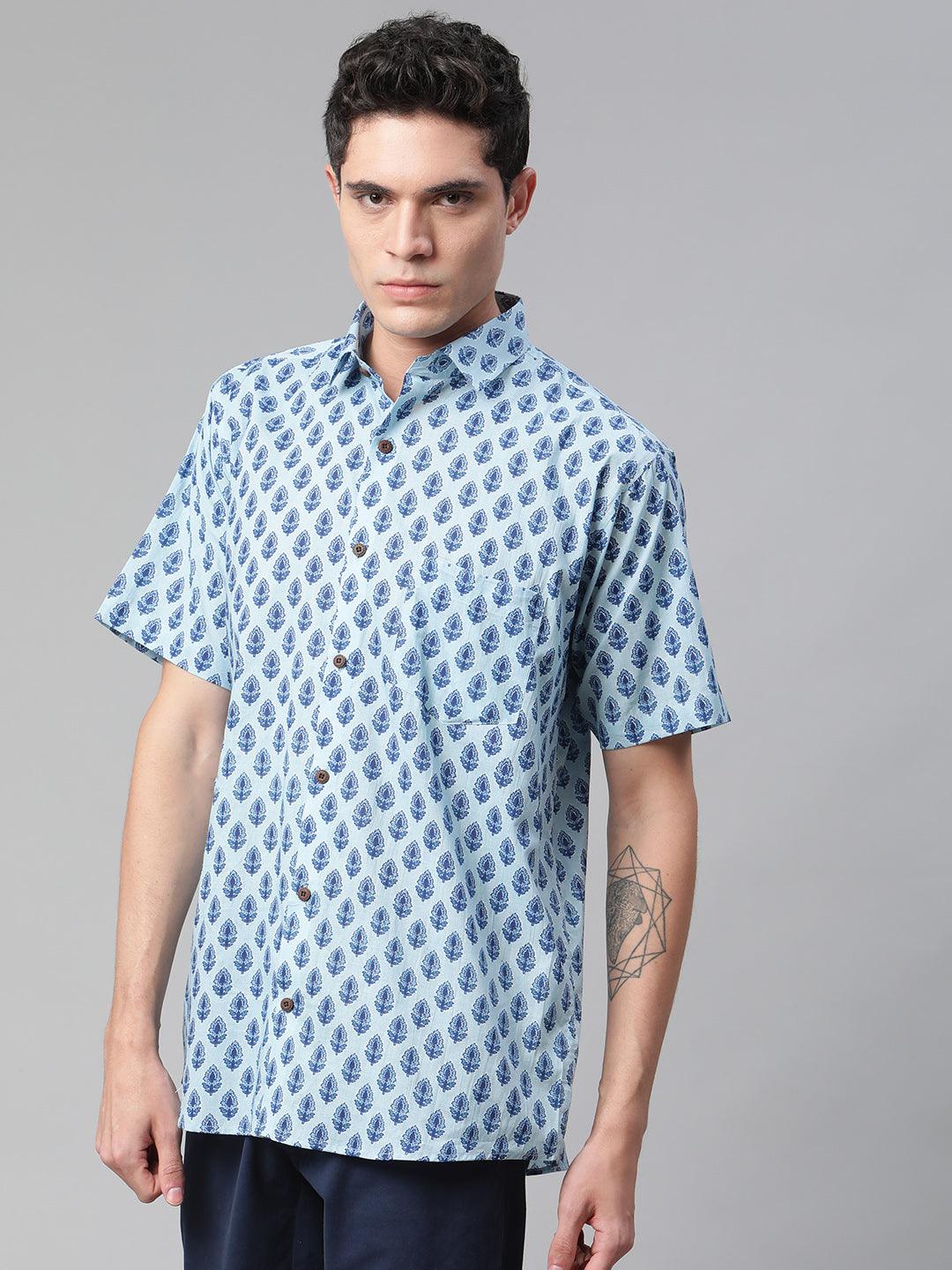 Millennial Men Sky Blue & Blue  Cotton  Half Sleeve Shirt for Men-MMH0186 - divenaworld.com