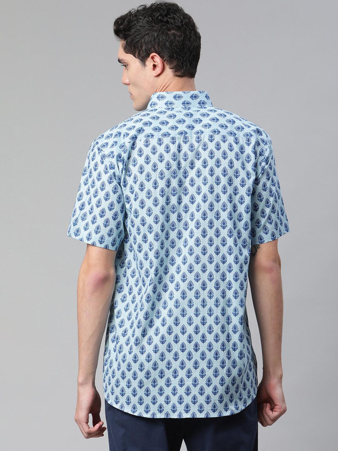 Millennial Men Sky Blue & Blue  Cotton  Half Sleeve Shirt for Men-MMH0186 - divenaworld.com