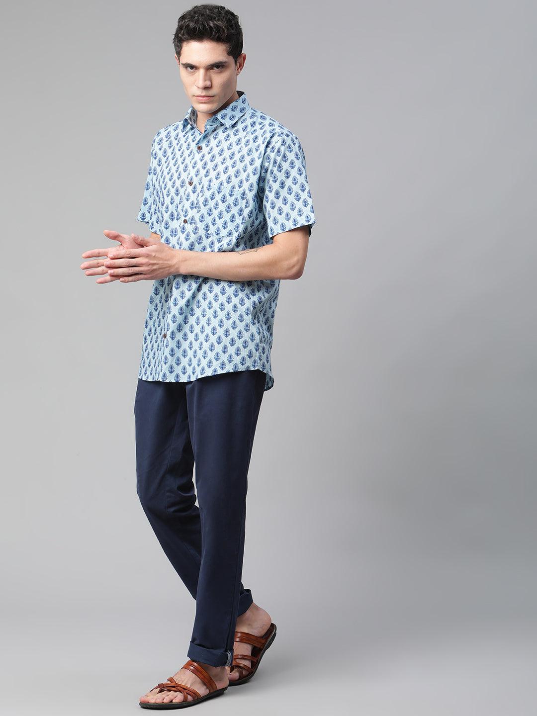 Millennial Men Sky Blue & Blue  Cotton  Half Sleeve Shirt for Men-MMH0186 - divenaworld.com