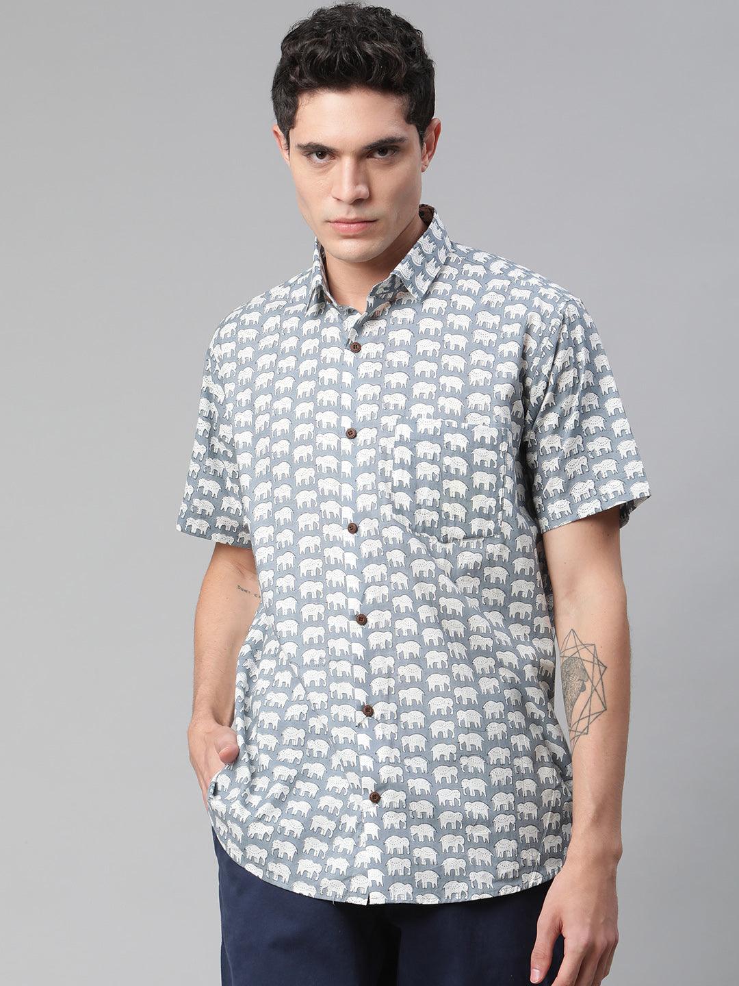 Millennial Men Grey  & White  Cotton  Half Sleeve Shirt for Men-MMH0187 - divenaworld.com