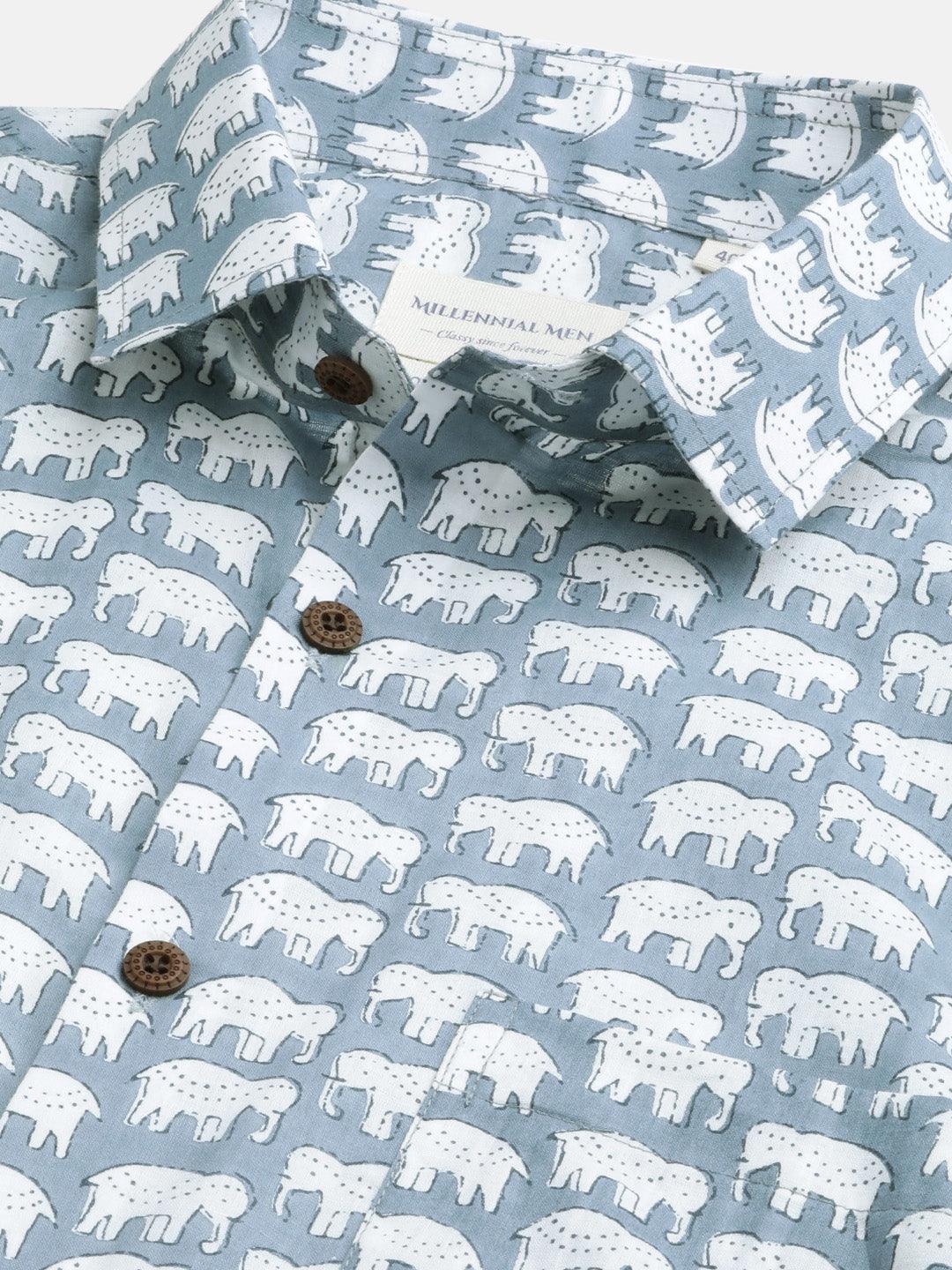 Millennial Men Grey  & White  Cotton  Half Sleeve Shirt for Men-MMH0187 - divenaworld.com