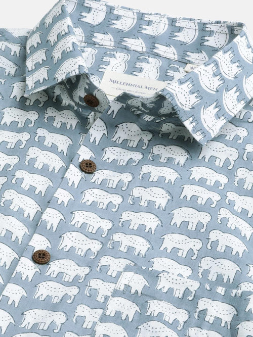 Millennial Men Grey  & White  Cotton  Half Sleeve Shirt for Men-MMH0187 - divenaworld.com