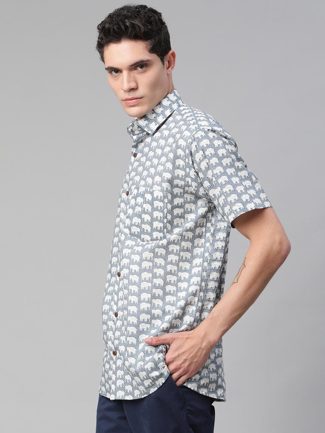 Millennial Men Grey  & White  Cotton  Half Sleeve Shirt for Men-MMH0187 - divenaworld.com