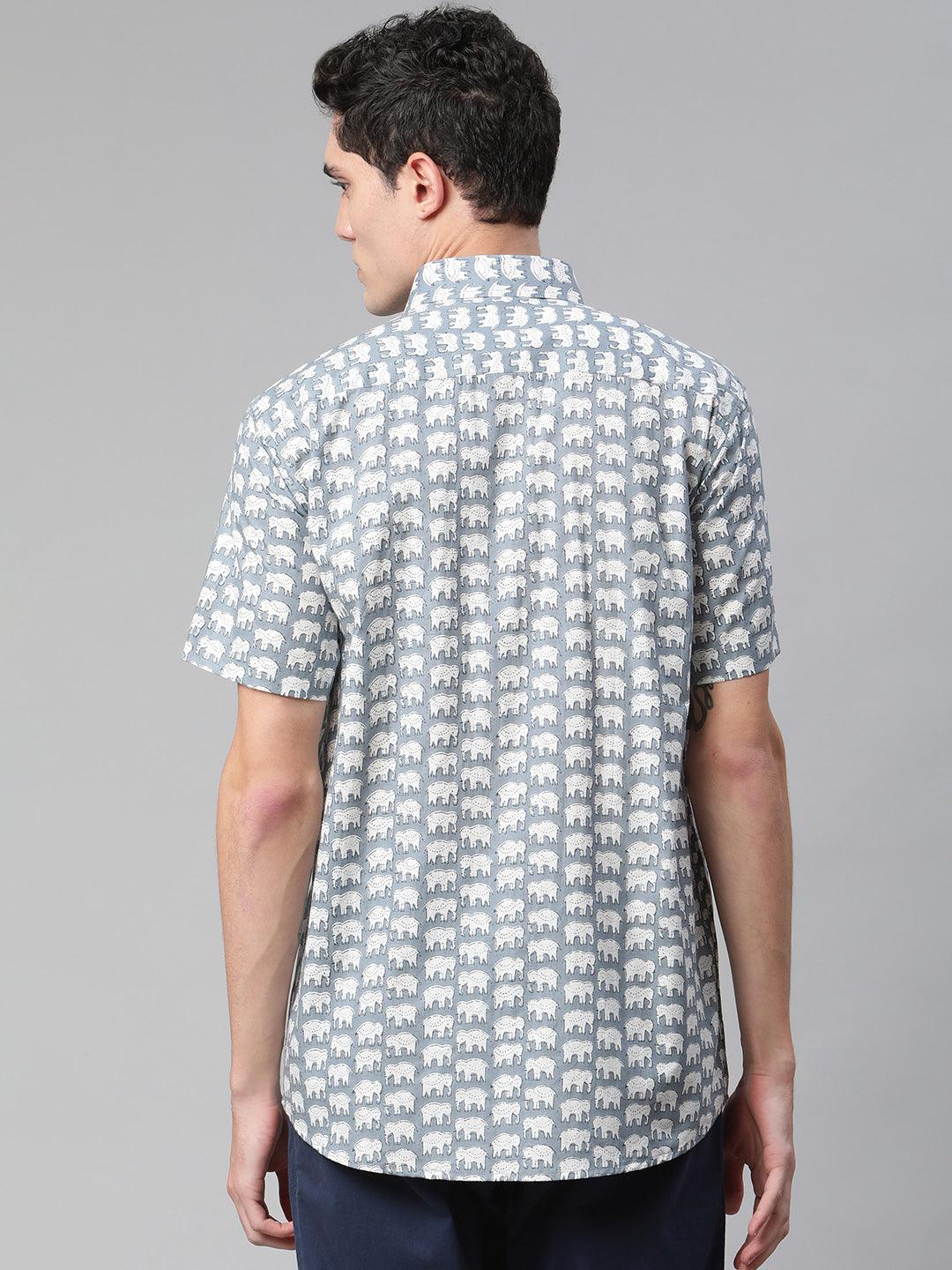 Millennial Men Grey  & White  Cotton  Half Sleeve Shirt for Men-MMH0187 - divenaworld.com