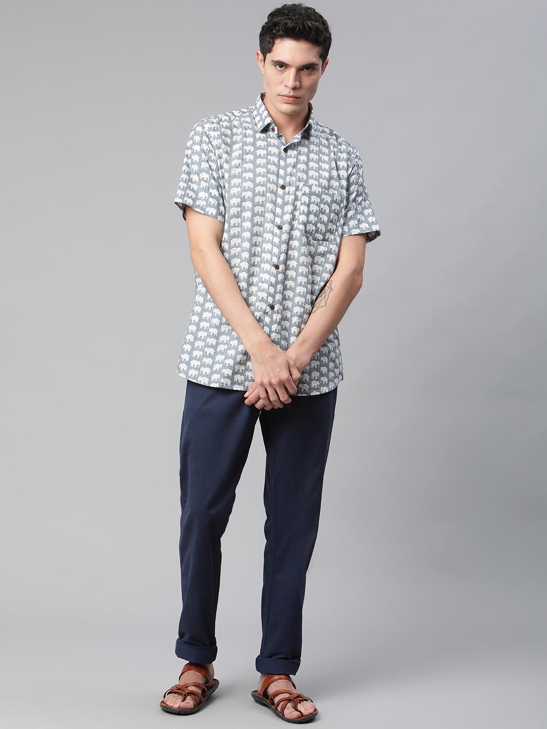 Millennial Men Grey  & White  Cotton  Half Sleeve Shirt for Men-MMH0187 - divenaworld.com