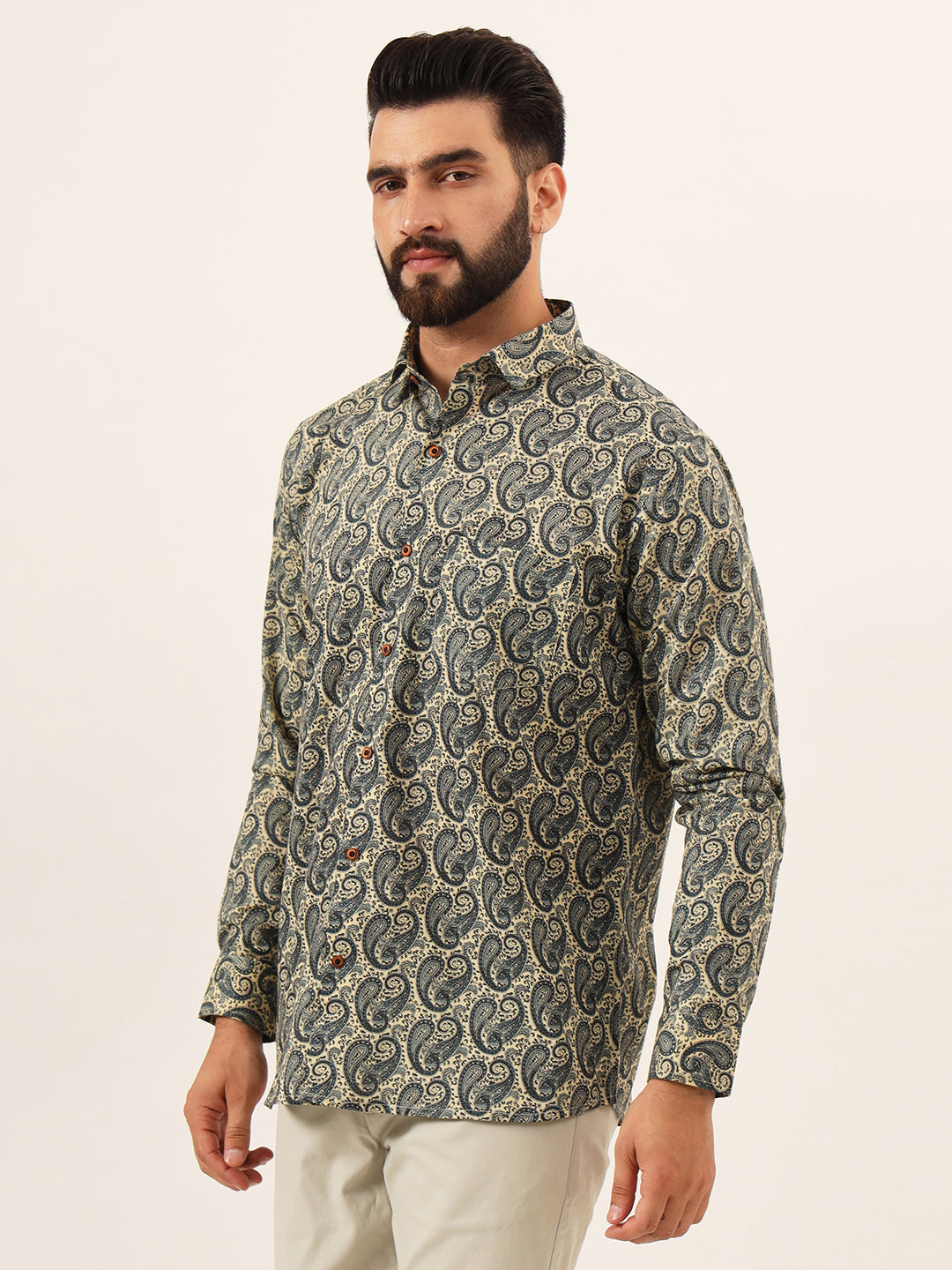 MILLENNIAL MEN Beige Paisley Print Pure Cotton Regular Fit Casual Shirt