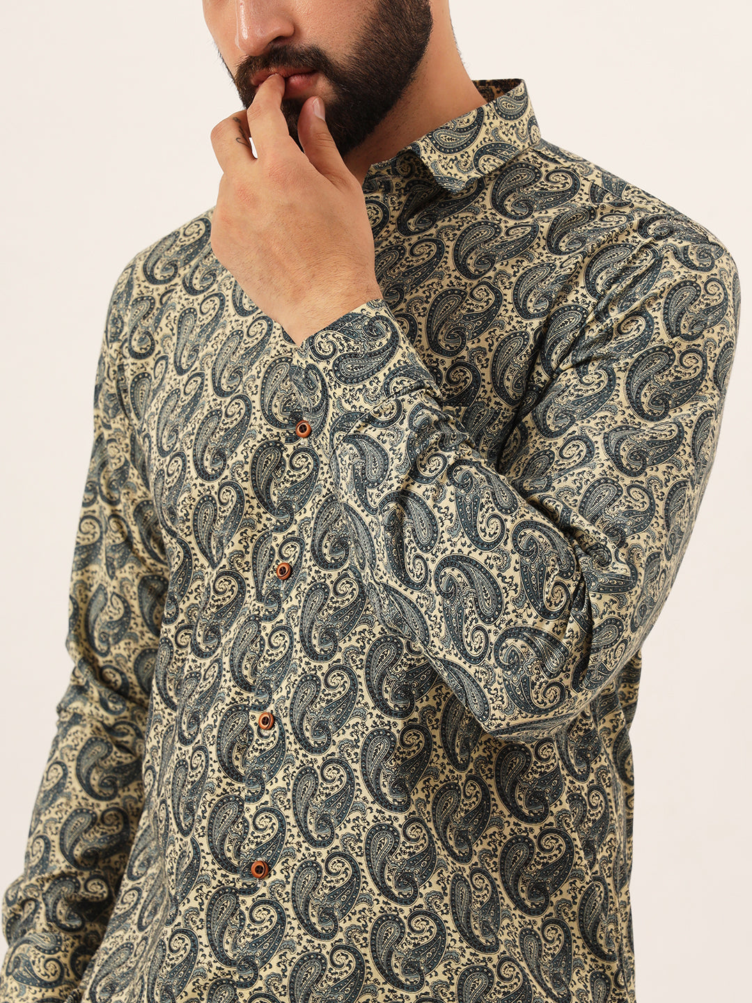 MILLENNIAL MEN Beige Paisley Print Pure Cotton Regular Fit Casual Shirt