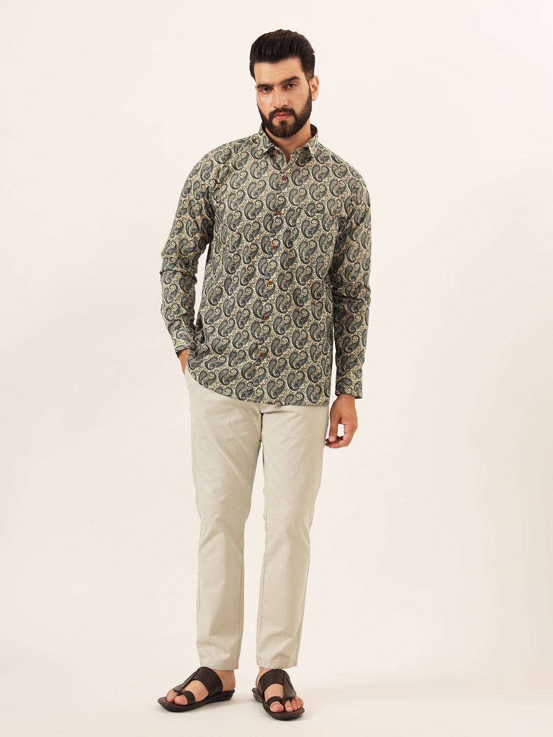 MILLENNIAL MEN Beige Paisley Print Pure Cotton Regular Fit Casual Shirt