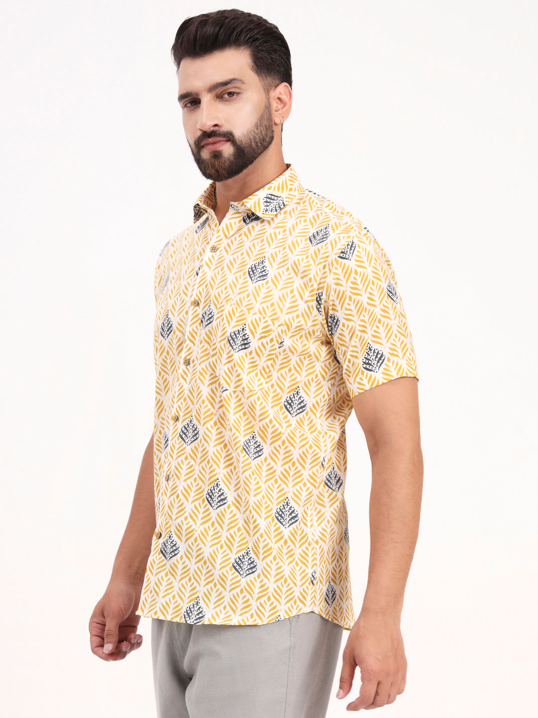 MILLENNIAL MEN Yellow Floral Printed Half Sleeves Shirt
