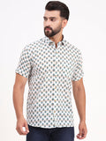 MILLENNIAL MEN White Floral Printed Half Sleeves Shirt