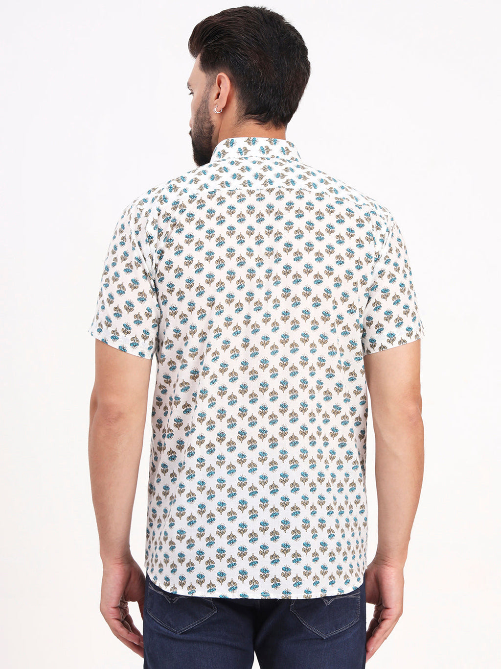 MILLENNIAL MEN White Floral Printed Half Sleeves Shirt