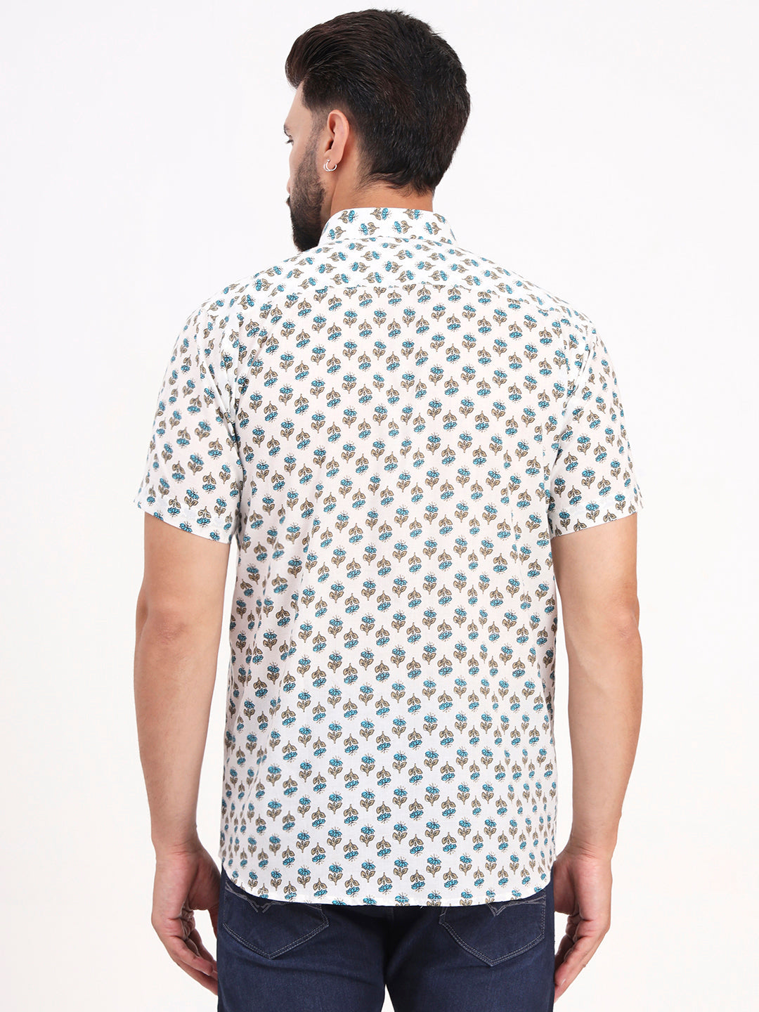 MILLENNIAL MEN White Floral Printed Half Sleeves Shirt