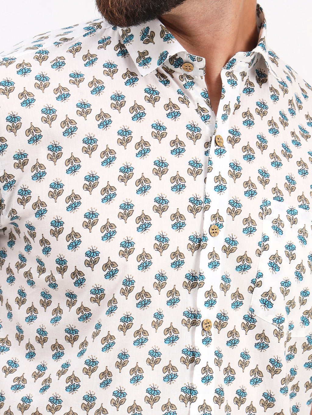 MILLENNIAL MEN White Floral Printed Half Sleeves Shirt