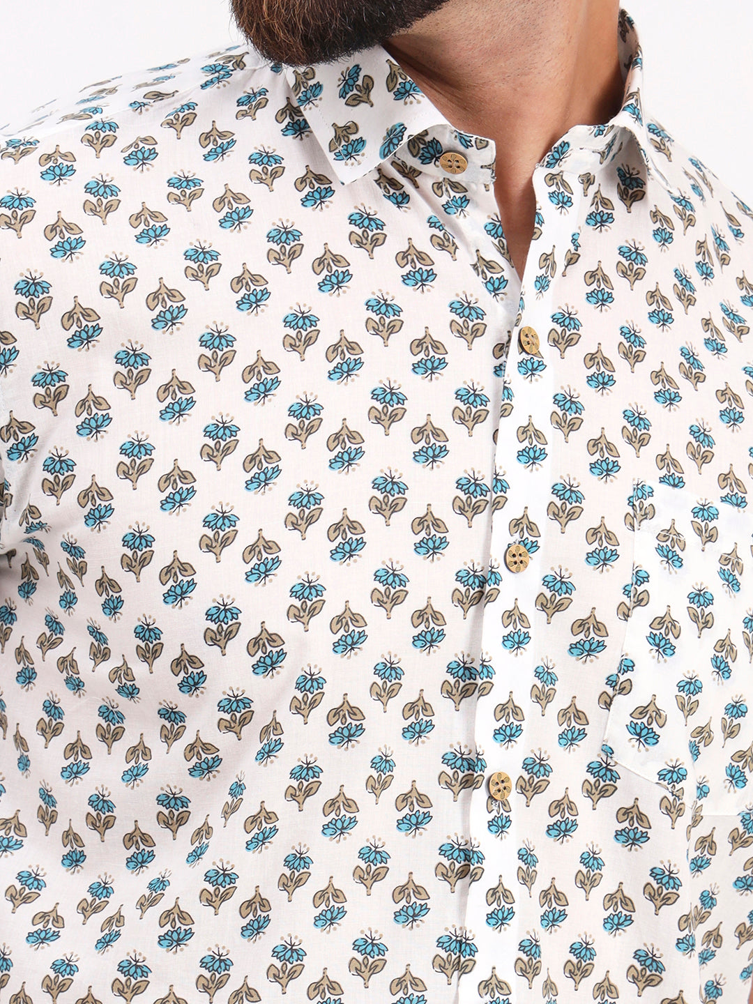 MILLENNIAL MEN White Floral Printed Half Sleeves Shirt