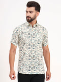 MILLENNIAL MEN Cream Abstract Printed Half Sleeves Shirt