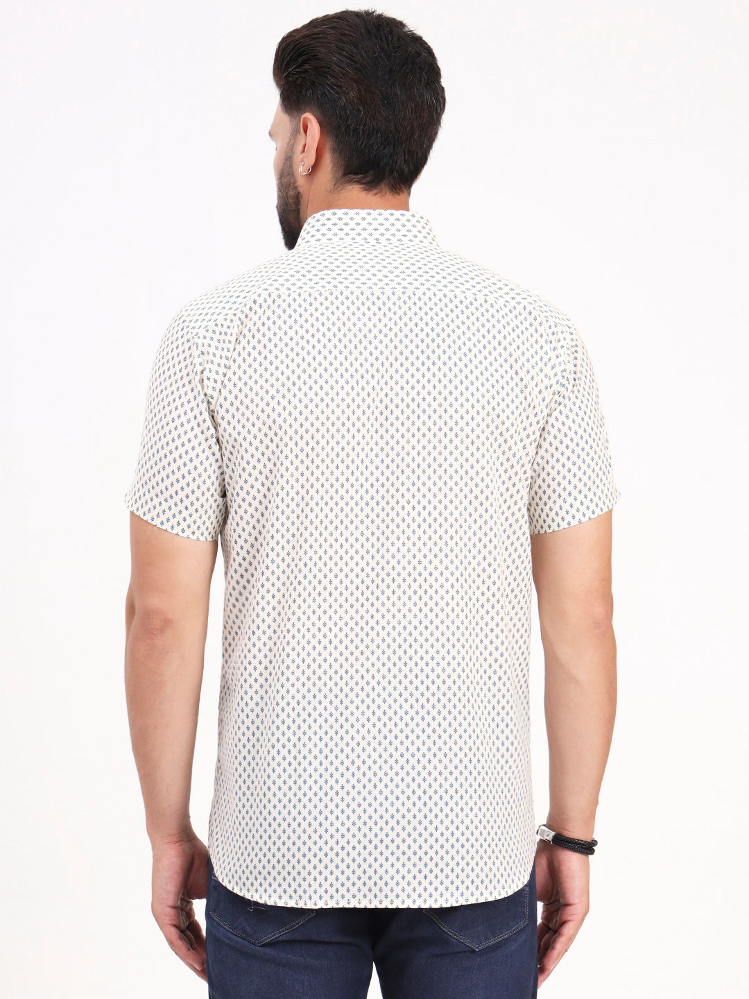 MILLENNIAL MEN Off White Floral Printed Half Sleeves Shirt