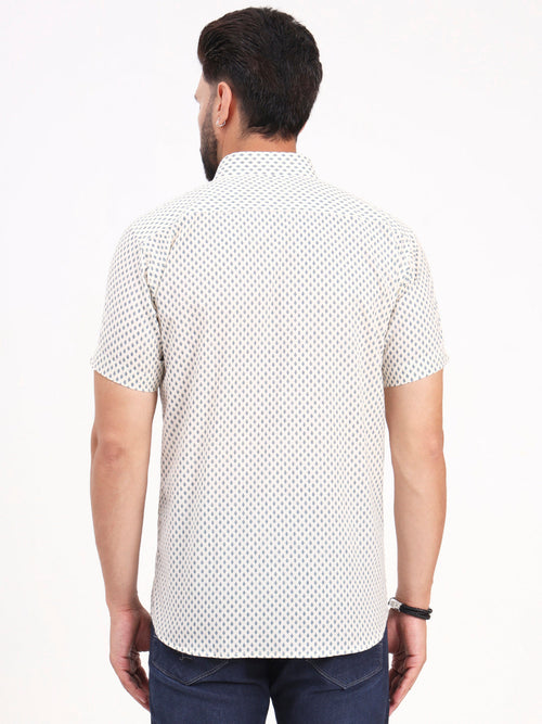 MILLENNIAL MEN Off White Floral Printed Half Sleeves Shirt