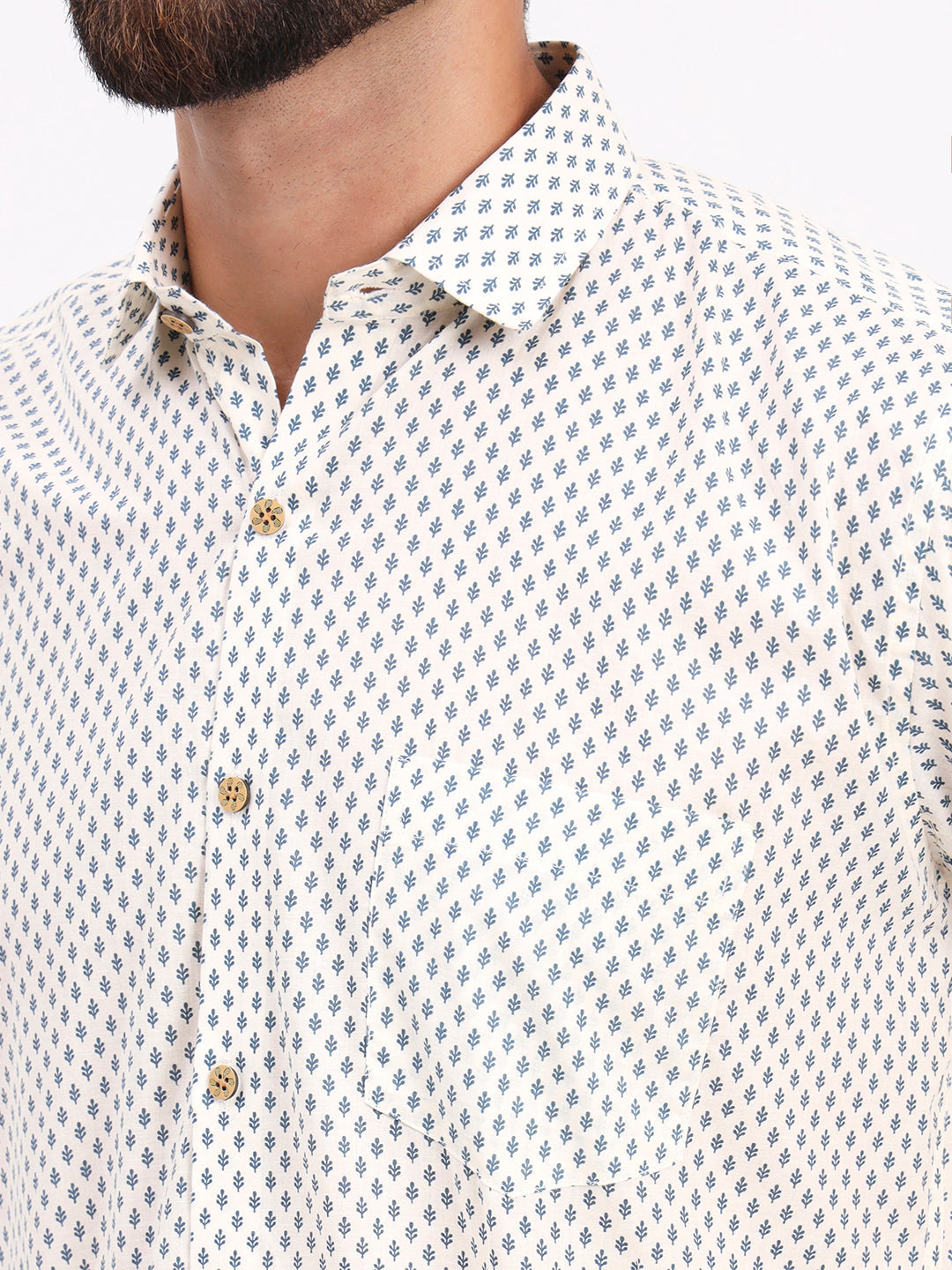 MILLENNIAL MEN Off White Floral Printed Half Sleeves Shirt