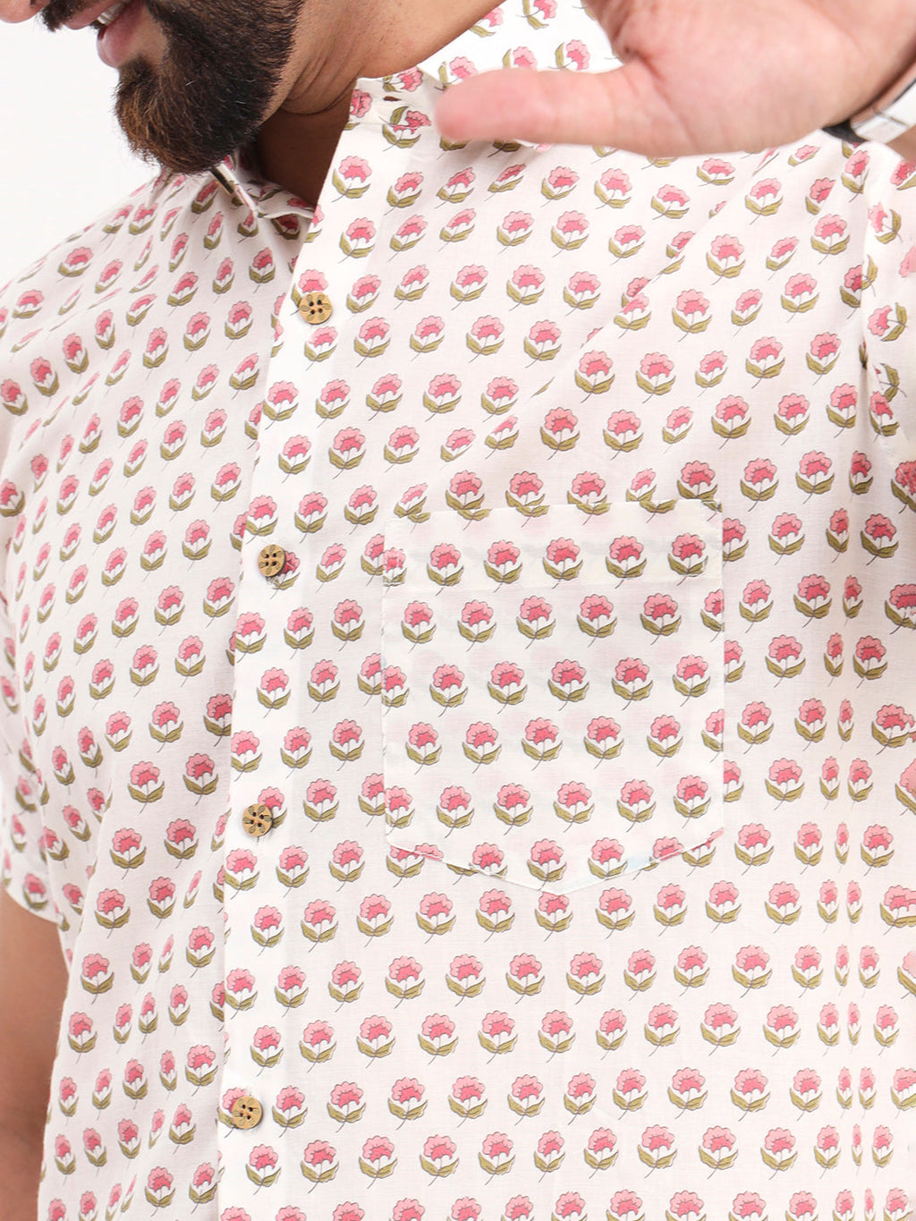 MILLENNIAL MEN White Floral Printed Half Sleeves Shirt