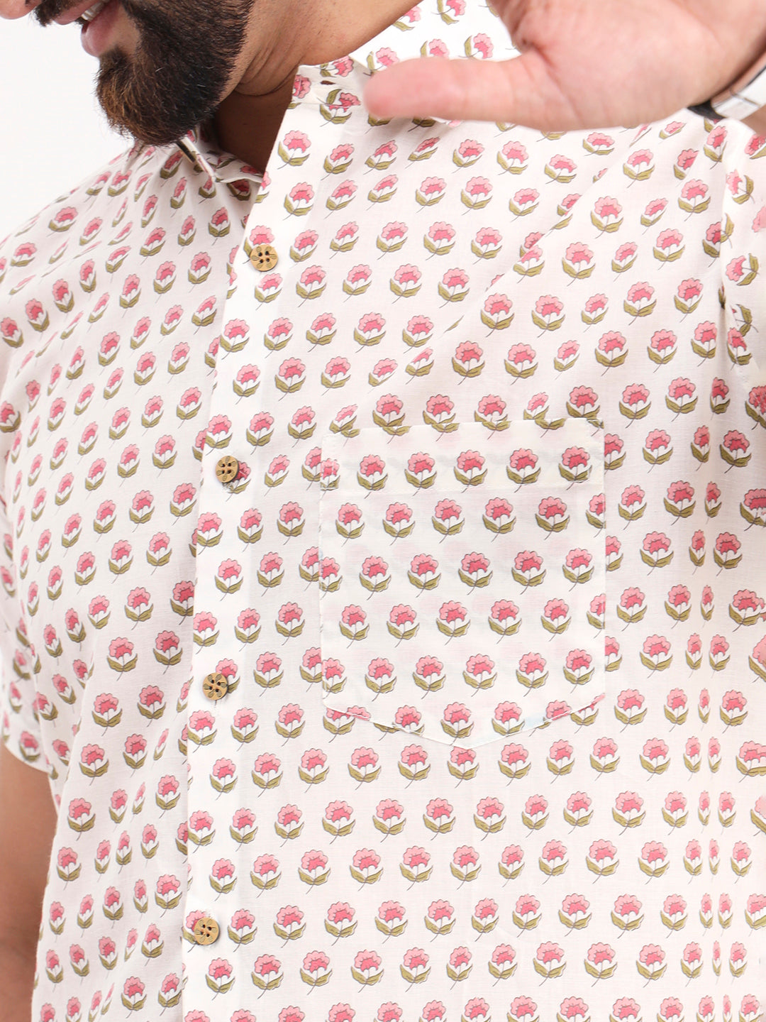 MILLENNIAL MEN White Floral Printed Half Sleeves Shirt