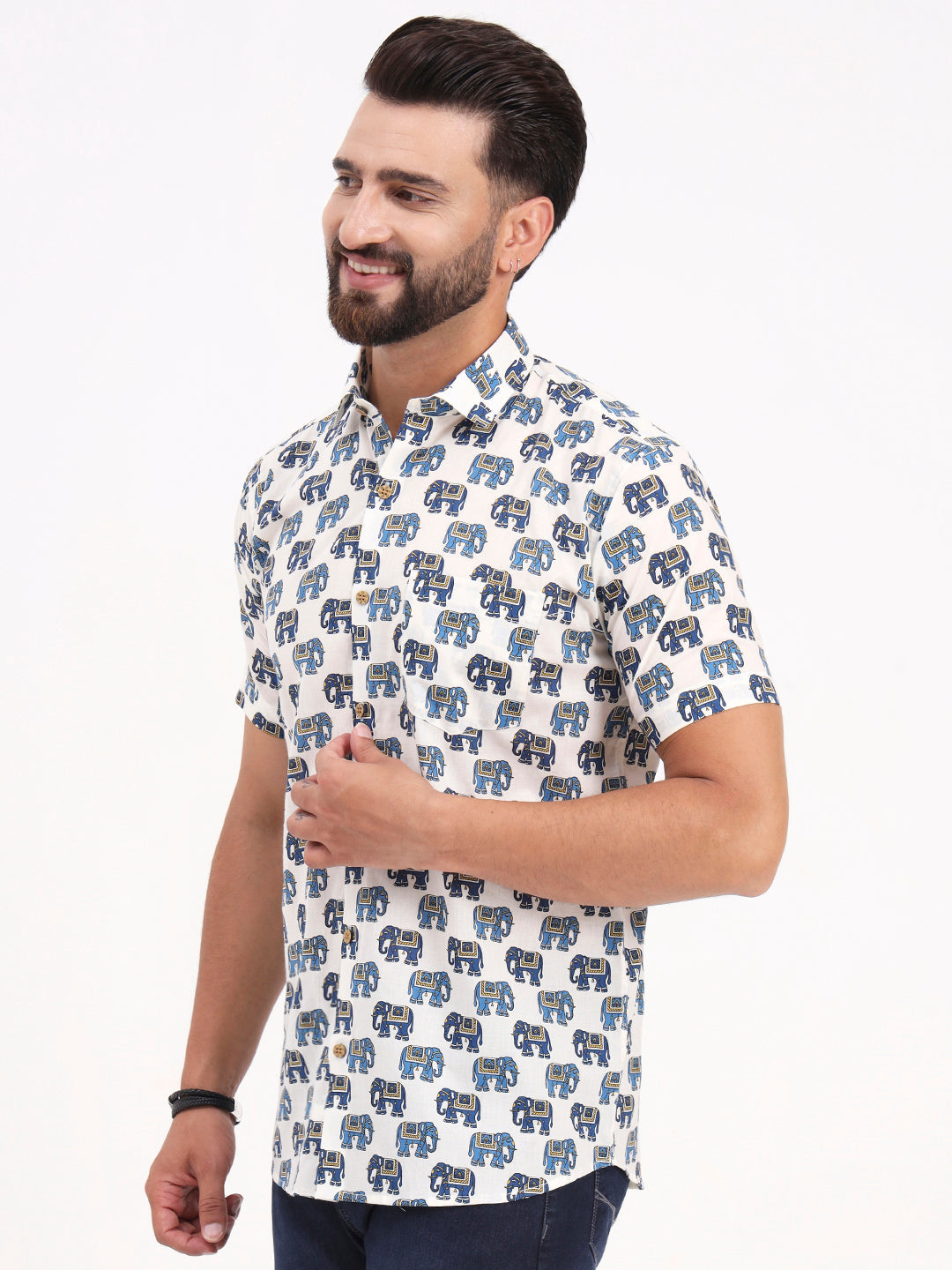 MILLENNIAL MEN White Animal Printed Half Sleeves Shirt