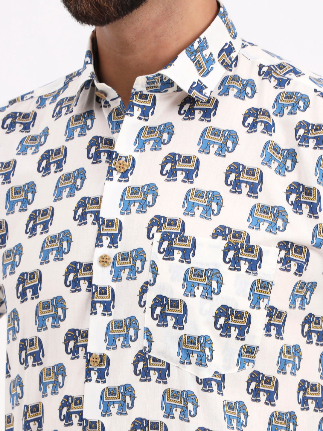 MILLENNIAL MEN White Animal Printed Half Sleeves Shirt