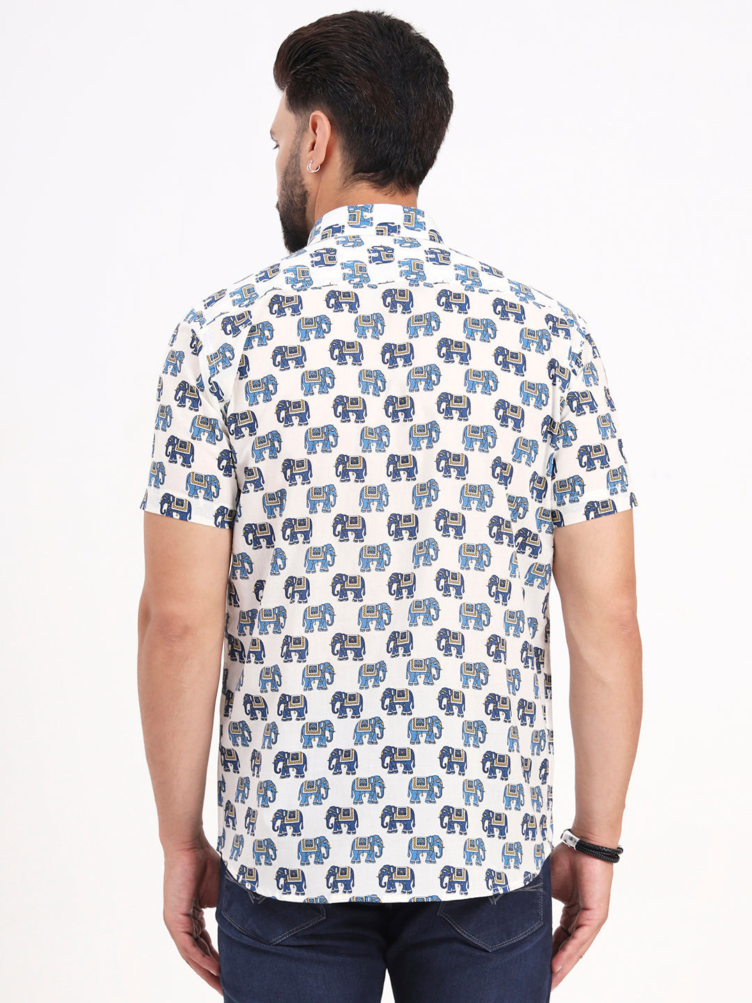 MILLENNIAL MEN White Animal Printed Half Sleeves Shirt