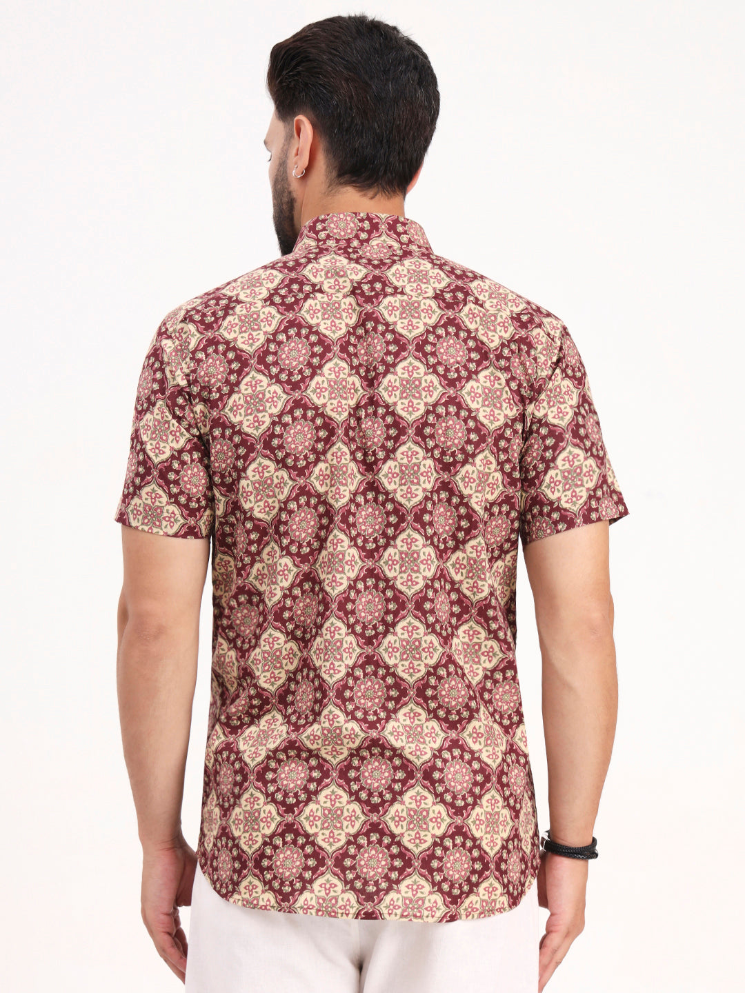 MILLENNIAL MEN Maroon Floral Printed Half Sleeves Shirt