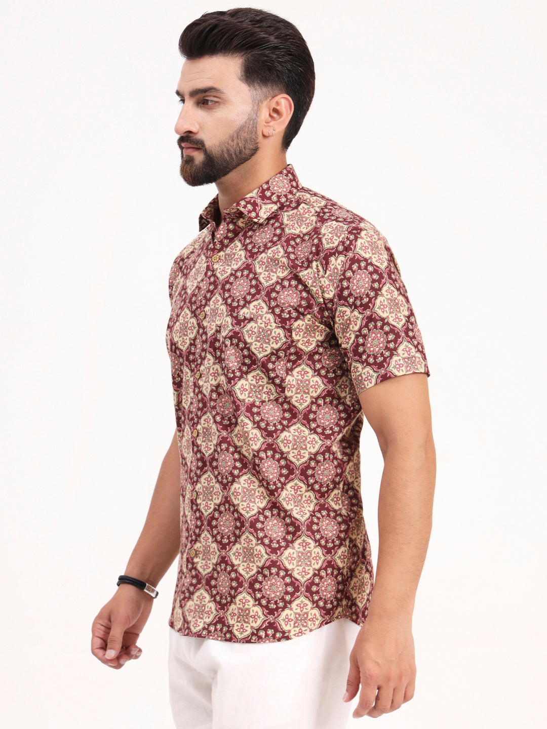 MILLENNIAL MEN Maroon Floral Printed Half Sleeves Shirt